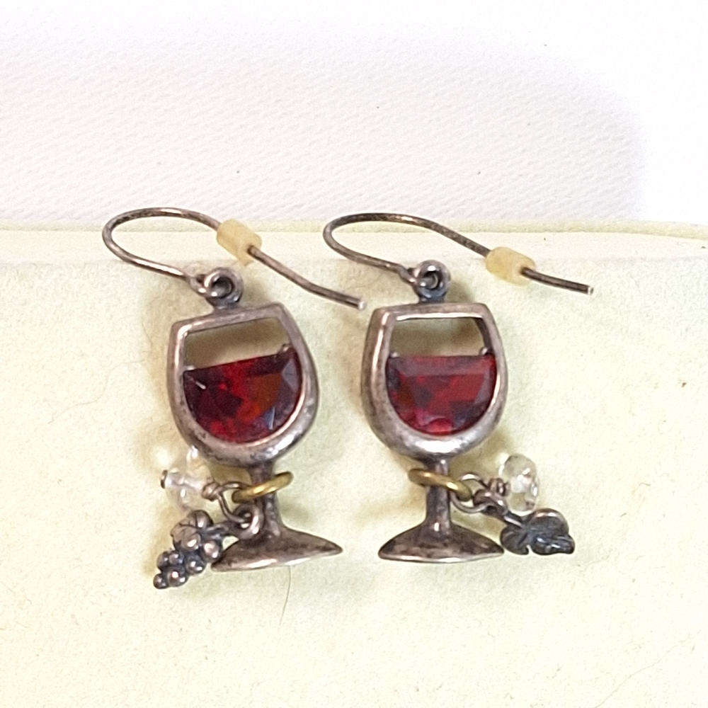 Silpada Red Wine Glass Earrings with Charms Sterling Silver 925 W1932